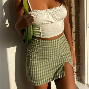 Princess Polly green plaid mini skirt with slit